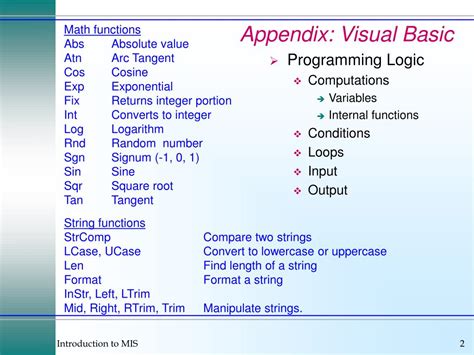 PPT - Introduction to Visual Basic Programming: Logic, Functions, and ...