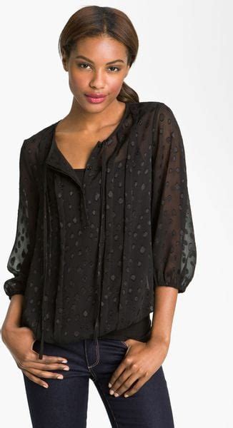 Pleione Swiss Dot Peasant Blouse In Black Black Dot Lyst