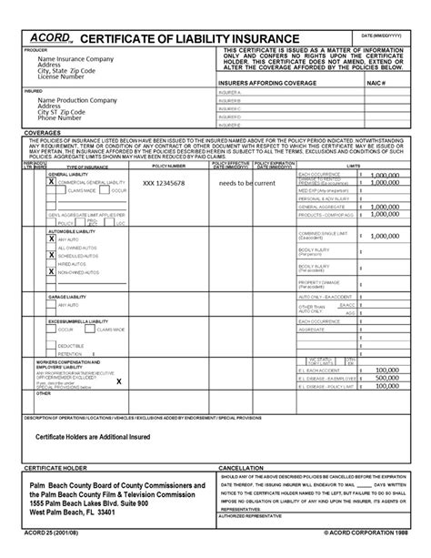 Professional Liability Insurance Certificate Template