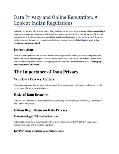 Ppt Data Privacy And Online Reputation A Look At Indian Regulations