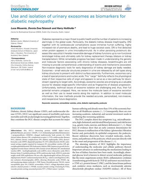 PDF Use And Isolation Of Urinary Exosomes As Biomarkers For