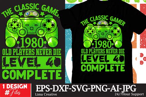 The Classic Gamer 1980 Old Players Never Die Lavel 40 Complete T Shirt