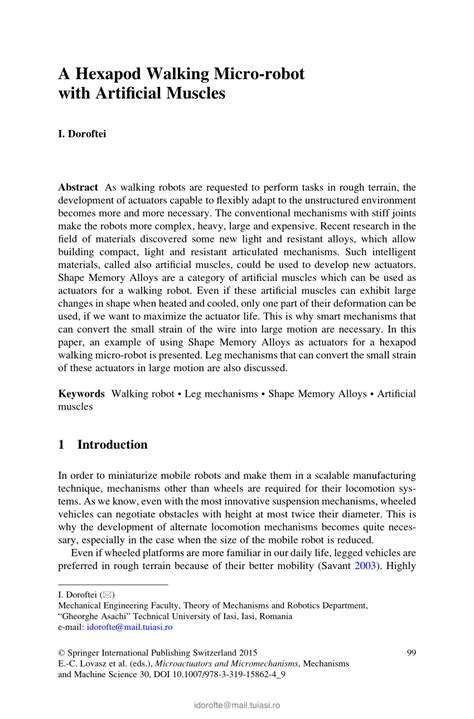 (PDF) A Hexapod Walking Micro-robot with Artificial Muscles 