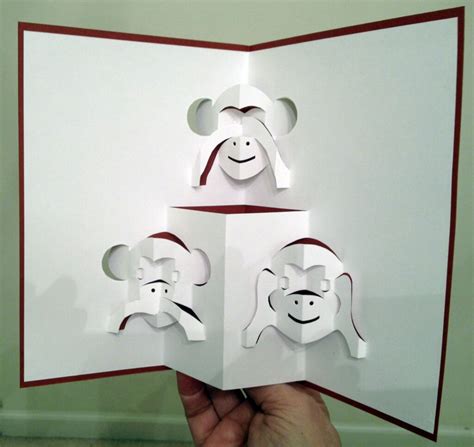 Pop Up Papercraft Three Monkeys Pop Up Card Template From Inside