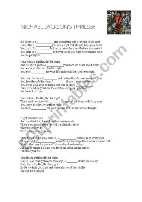 Michael Jacksons Thriller ESL Worksheet By Marinamc