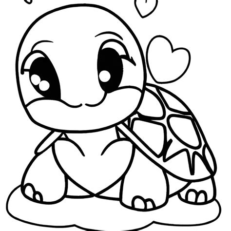 Simple Fun Turtles Kawaii Chibi Coloring Page Black And White