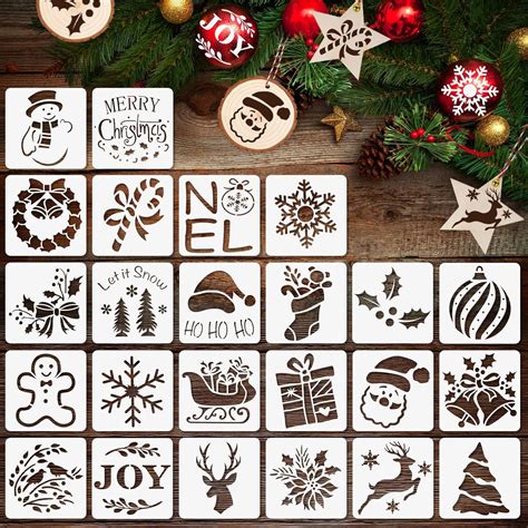 24 Pcs Small Christmas Stencils 3x3 Inch For Painting On Wood Slice Diy Christmas