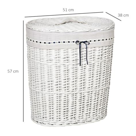 Cesto Portabiancheria In Vimini Bianco Con Coperchio Max 15kg Homcom