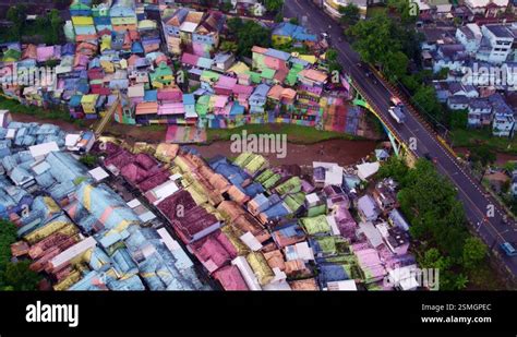 Aerial View Of Colourful Jodipan Village Indonesia Stock Video Footage