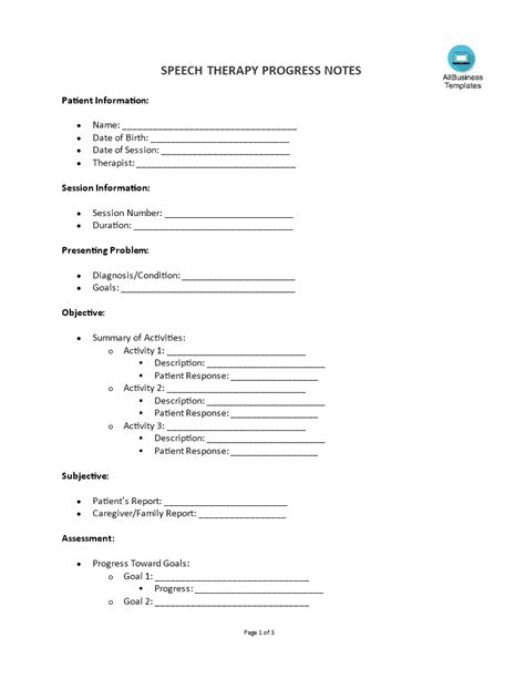 Speech Therapy Progress Note Template Templates At