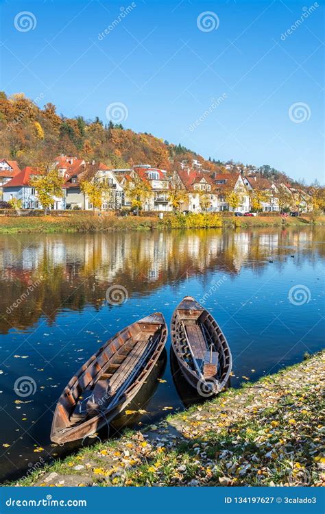 Two Typical Rowing Boats On The Neckar River In Southern Germany Stock