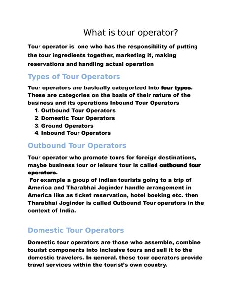 What Is Tour Operator Lecture Notes 1 4 Outbound Tour Operations