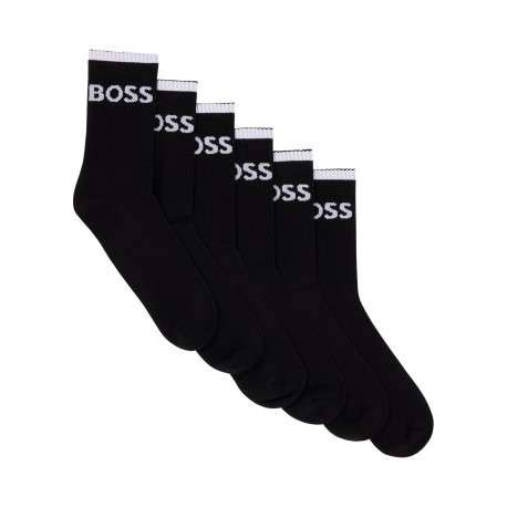 Lot De 6 Paires De Chaussettes Hautes En Coton Noires Unies Coupe Mi