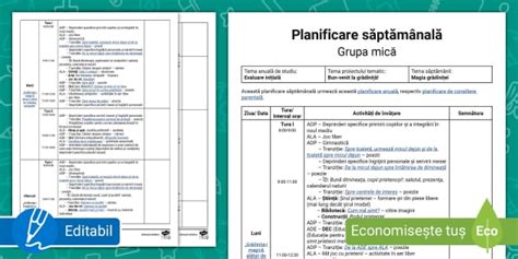 FREE Magia grădiniței Model de planificare săptămânală grupa mică