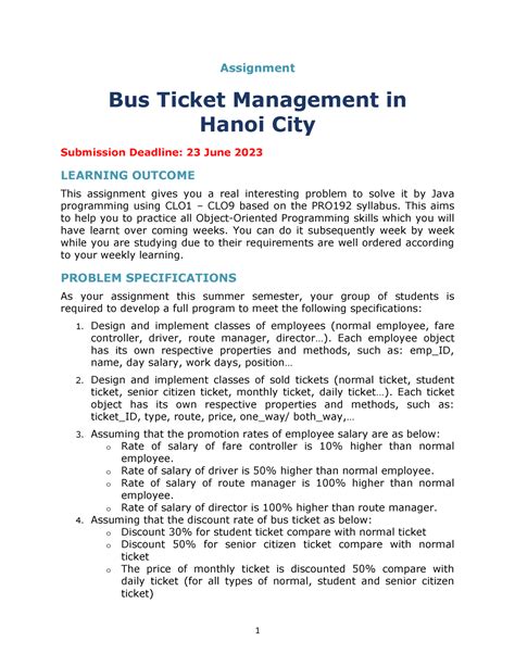 Assignment ádasdasdasdasdas 1 Assignment Bus Ticket Management In