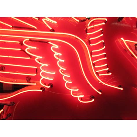 Original Large Right Facing Mobil Pegasus Porcelain Sign With Neon