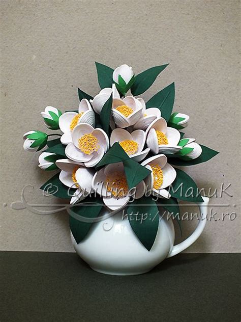 Quilled Jasmine Flowers Bouquet In A Vase Quilling By Manuk Paper