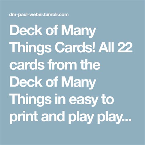 Deck Of Many Things Cards All 22 Cards From The Deck Of Many Things In