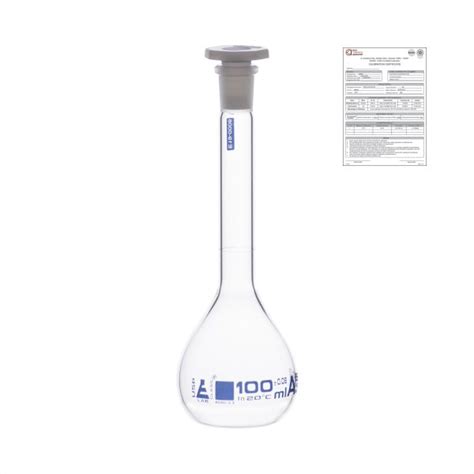 Volumetric Flask 100ml Class A Astm Polypropylene Stopper Blue Graduation Borosilicate