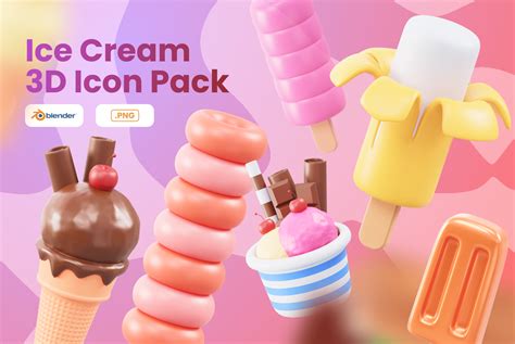 Ice Cream 3d Illustration Pack 15 Food And Drink 3d Illustrations Png Blend Gltf Available