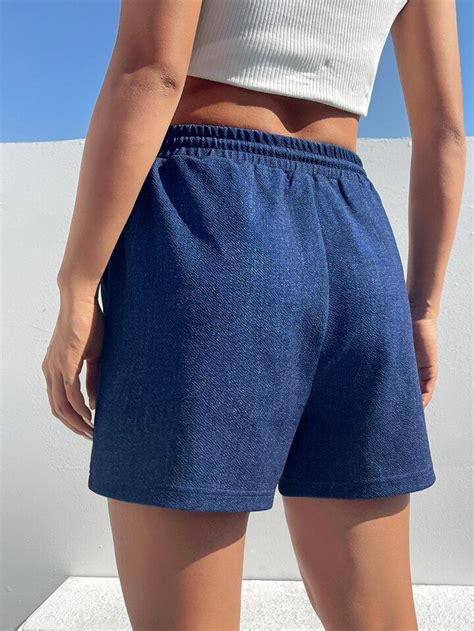 SHEIN EZwear Shorts detalhe da letras remendada cintura cordão Shein