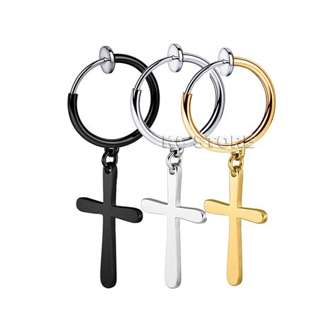 Brinco De Press O Masculino Feminino Argola Cruz Crucifixo Em A O Inox