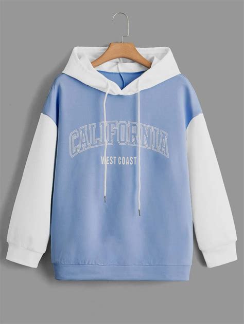 Plus Letter Graphic Colourblock Drop Shoulder Drawstring Hoodie Hoodies Design Sweatshirts