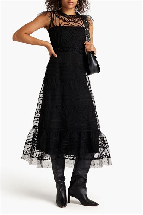 Redvalentino Ruffled Embroidered Point Desprit Midi Dress The Outnet