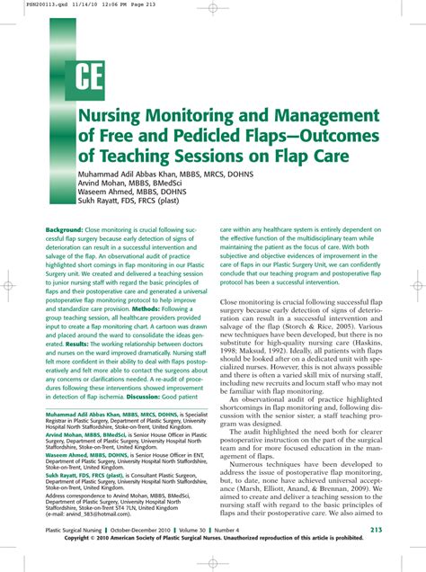 (PDF) Nursing monitoring and management of free flaps and pedicled ...