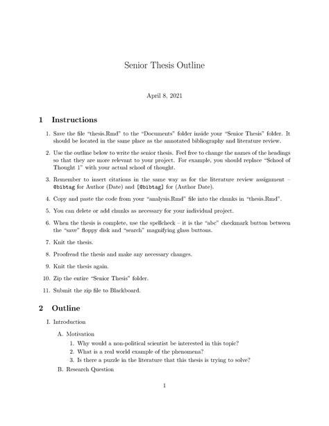 Senior Thesis Assignment1 1 Senior Thesis Outline April 8 2021 1