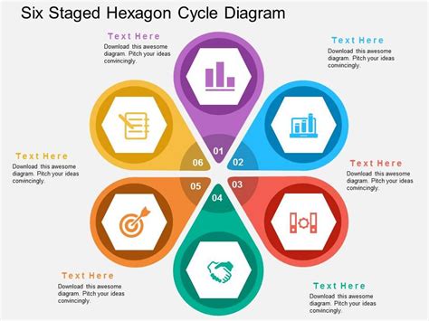 Six Staged Hexagon Cycle Diagram Flat Powerpoint Design Flat Powerpoint