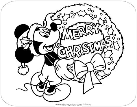 Coloring page of Mickey Mouse holding up a Christmas wreath #mickeymous… | Merry christmas ...