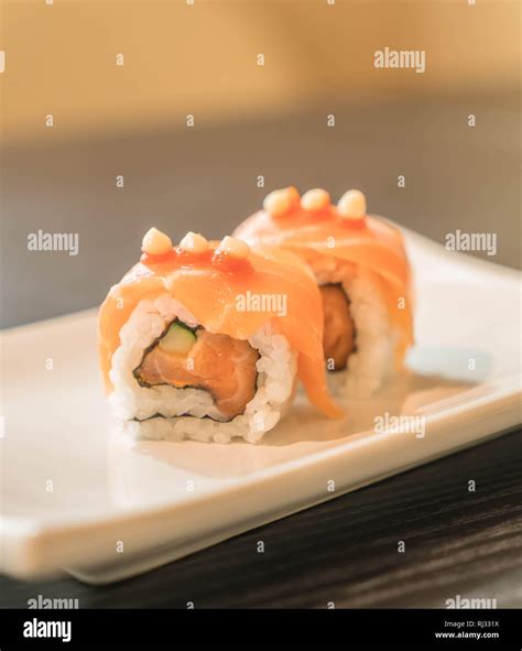 Salmon Burned Maki Japanese Food Stock Photo Alamy