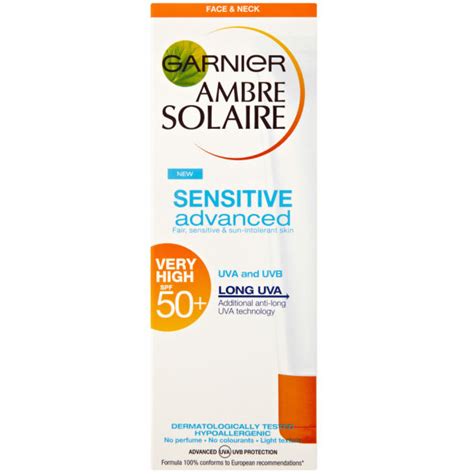 Garnier Ambre Solaire Sensitive Face And Neck Sun Cream Spf 50 50ml