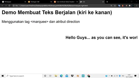 Cara Membuat Tulisan Berjalan Dari Kiri Ke Kanan Dengan Html Di Dalam