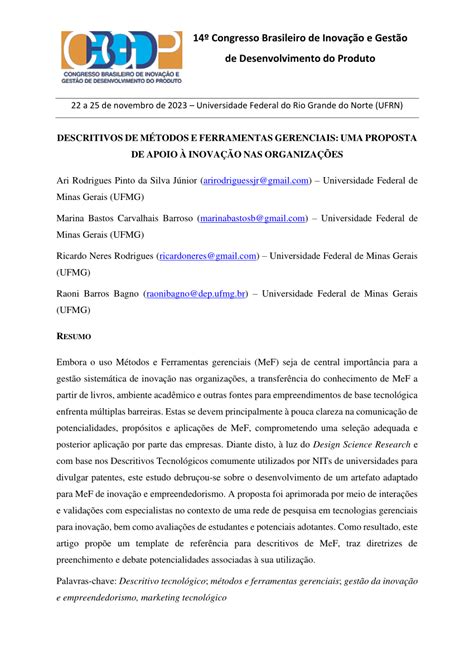 PDF Descritivos de Métodos e Ferramentas gerenciais uma proposta de