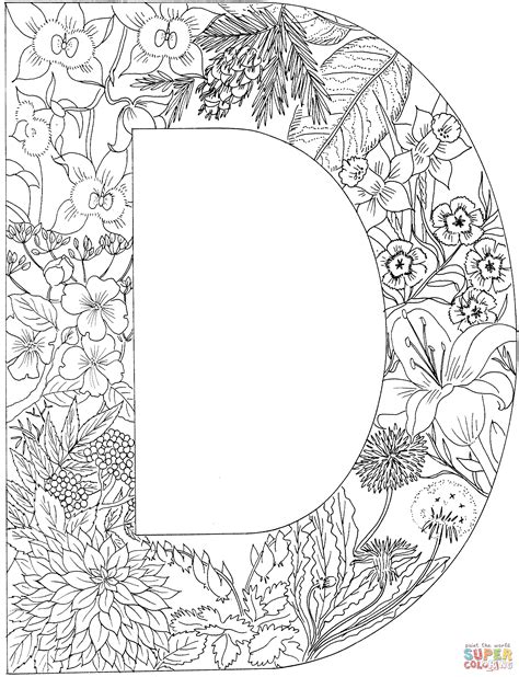 Letter D With Plants Coloring Page Free Printable Coloring Pages