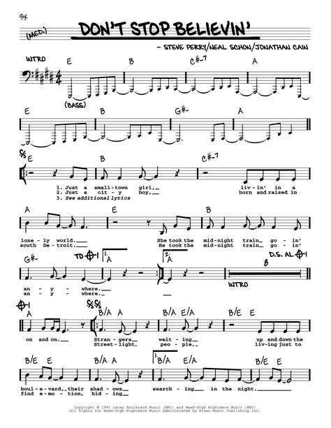 Dont Stop Believin Sheet Music For Piano Vocals By Journey Official