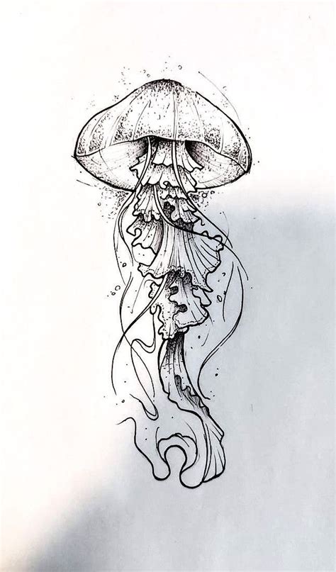 A Black And White Drawing Of A Jellyfish