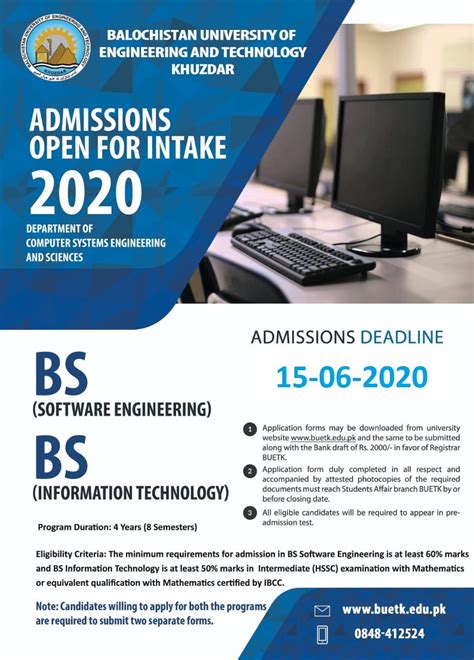 Admissions Open In Engg And Tech Program For Intake 2020 Buet Khuzdar