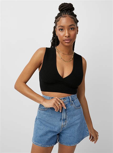 Cropped V Neck Ribbed Cami Twik Simons