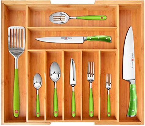 Bamboo Kitchen Drawer Organizer - Utensil Holder and Cutlery Tray with ...