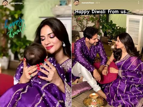 Nusrat Jahans Diwali Treat Twinning With Baby Yishaan In Purple The