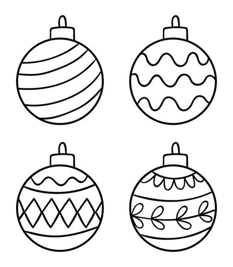 Four Christmas Ornaments With Black And White Lines