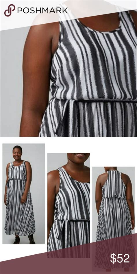 New Lane Bryant Maxi Dress Lined Striped Belted 24 Lane Bryant Lane