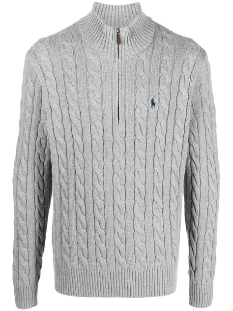 Polo Ralph Lauren Cable Knit Half Zip Jumper Grey Farfetch Za