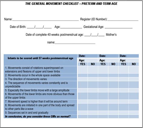 Part 1 Of The General Movement Assessment Checklist Referring To Core Download Scientific