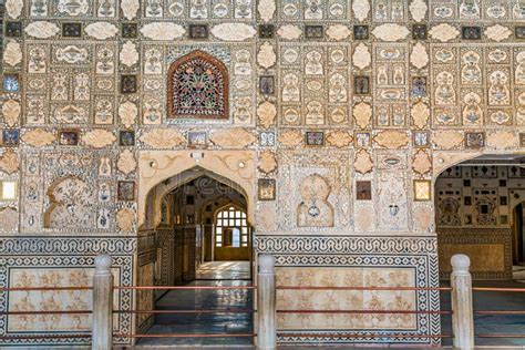 Amer Fort Medieval Glass Room Artwork In Close Up View At Jaipur