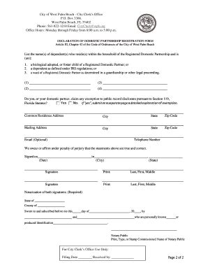 Fillable Online Wpb Domestic Partnership Registration Form City Of