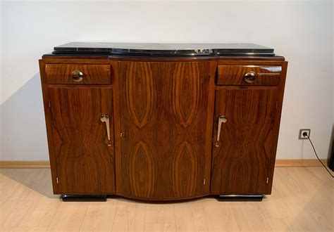 Art Deco Sideboard Walnut Veneer Nickel Fittings France Circa 1930